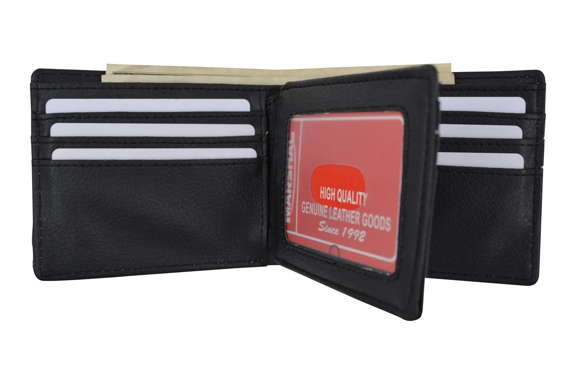 Western Virgin Mary Badge Ostrich Print PU Leather Bifold Black Wallet W012-17-OSTRICH-BK (C)