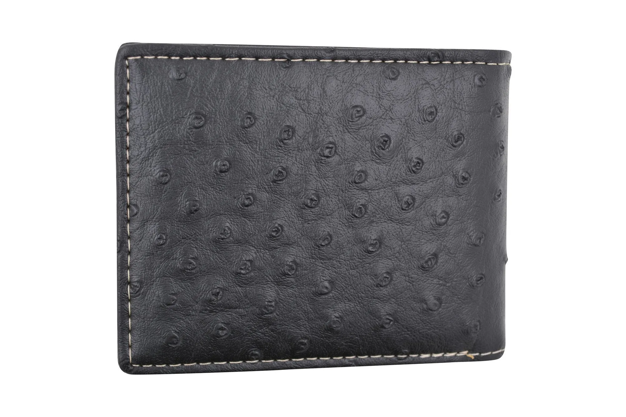 Western Virgin Mary Badge Ostrich Print PU Leather Bifold Black Wallet W012-17-OSTRICH-BK (C)