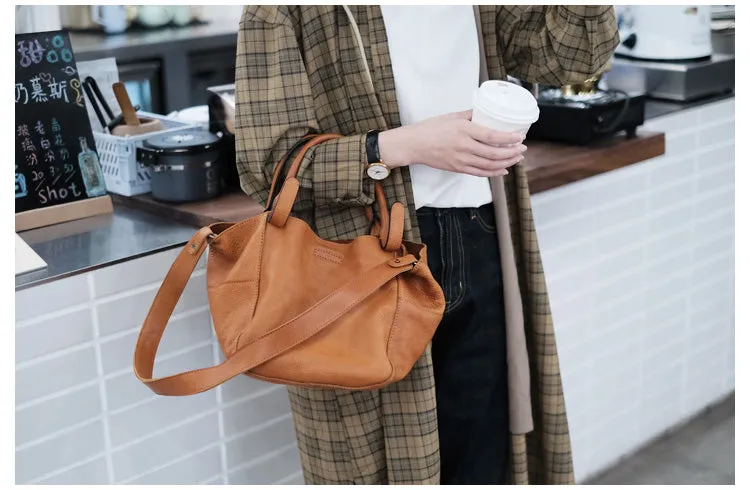 Womens Genuine Leather Bucket Bags Brown Leather Crossbody Bag