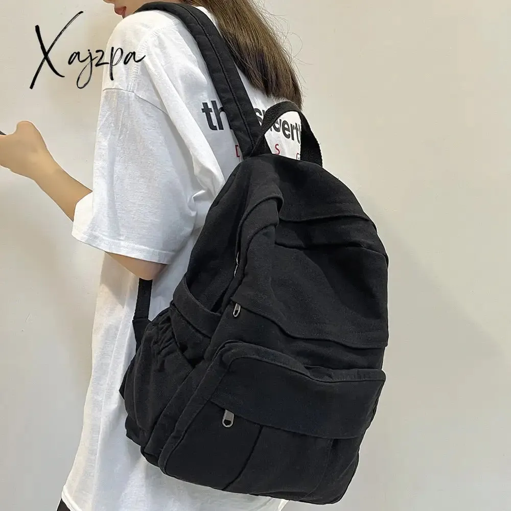 Xajzpa - Girl Fabric School Bag New Fashion College Student Vintage Women Backpack Canvas Female Laptop Bag Travel Kawaii Ladies Backpack