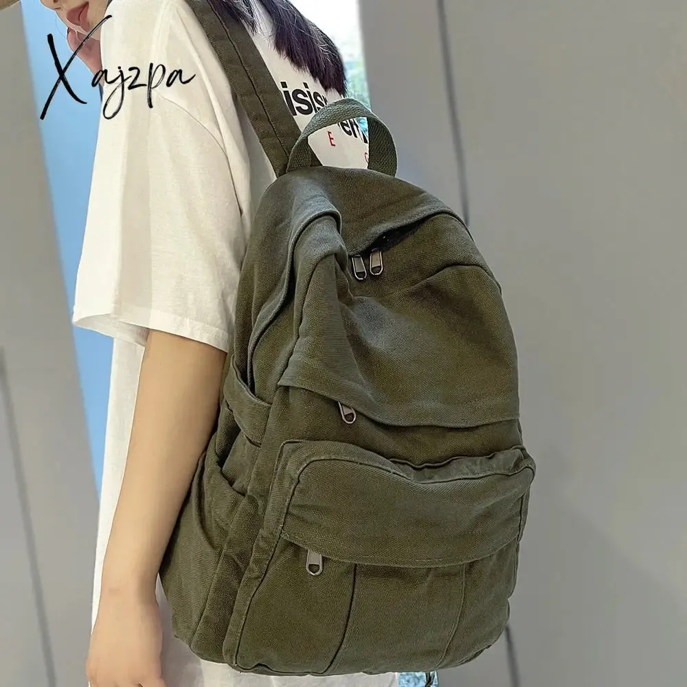 Xajzpa - Girl Fabric School Bag New Fashion College Student Vintage Women Backpack Canvas Female Laptop Bag Travel Kawaii Ladies Backpack