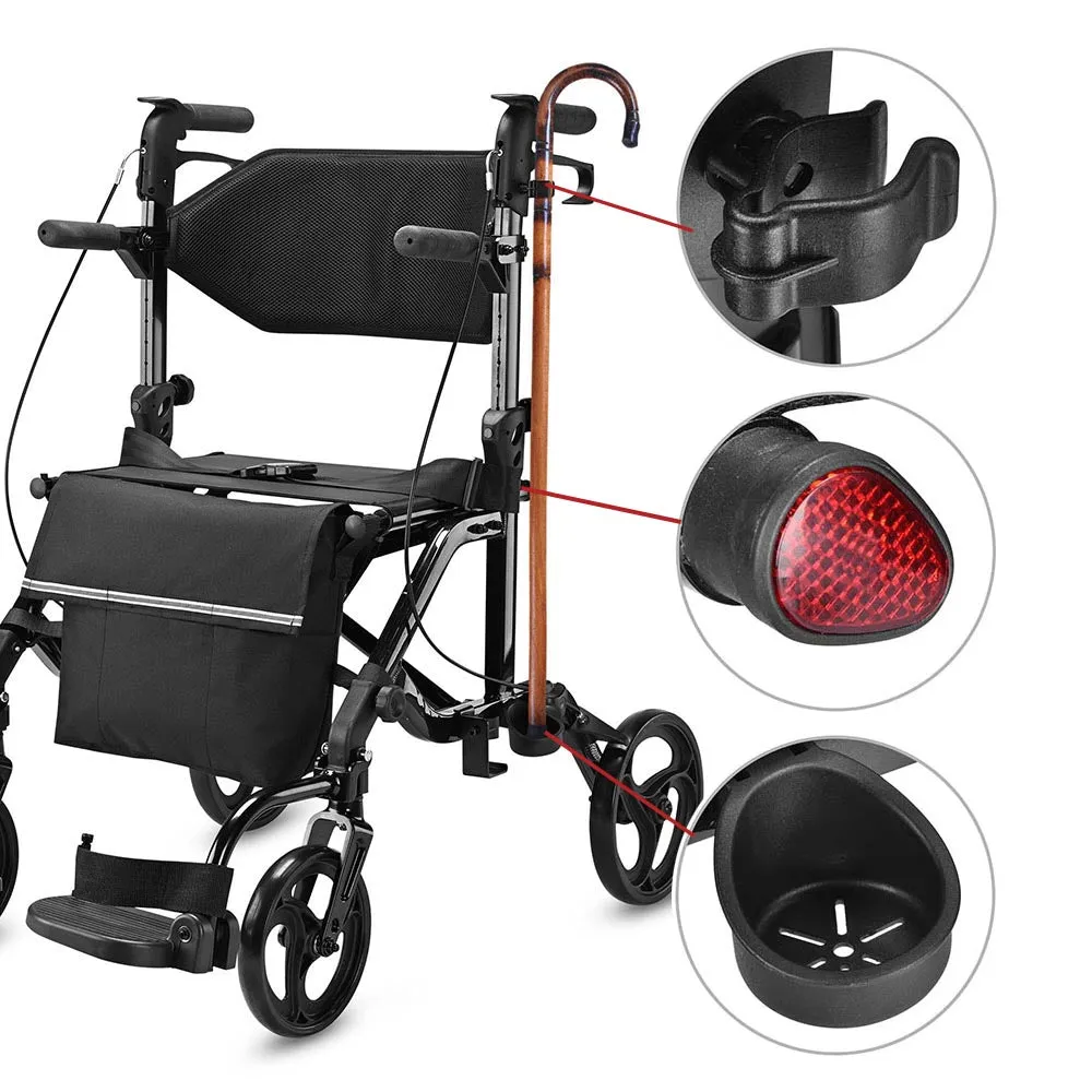 Yescom Rollator Walker with Seat Footrest Armrest Backrest 4 Wheels