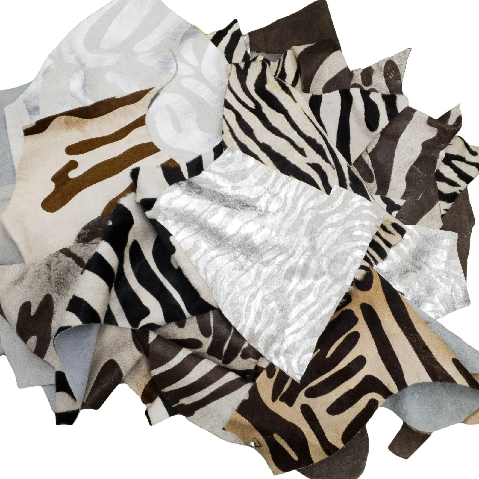 Zebra Print Hair On Cow, Scrap Mix, 1-3 oz 1 pound Bag